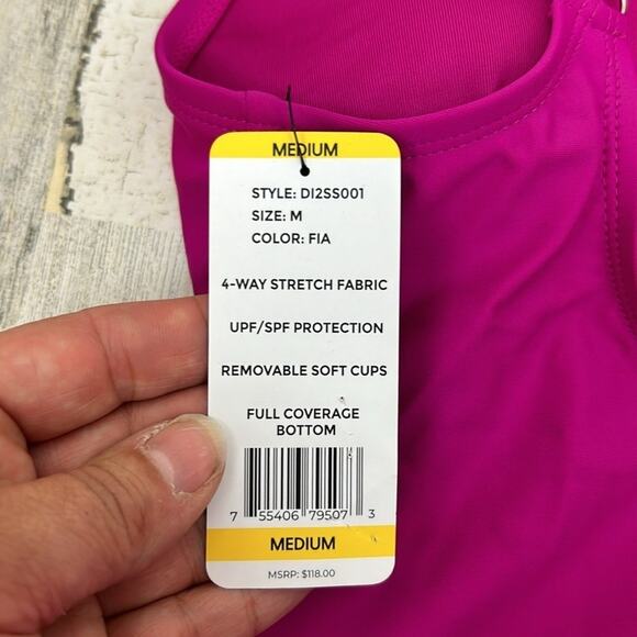 DKNY Womens Medium hot pink ruffle tankini top summer beach swim bathing suit - Picture 8 of 10